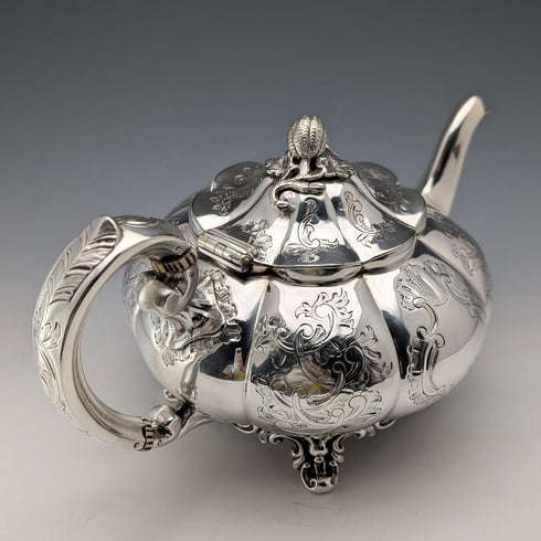 十九世紀末英國古董鍍銀瓜形茶壺